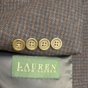 Lauren Ralph Lauren Sport Coat Mens 48L Black Brown Gray Check Wool Cashmere